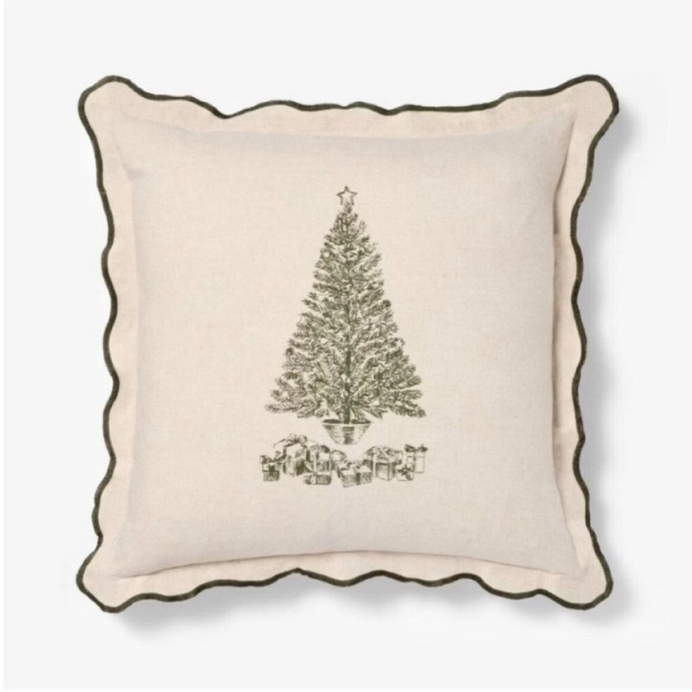 Studio McGee Holiday Tree Pillow with gifts- 20” x 20” Cream and Green